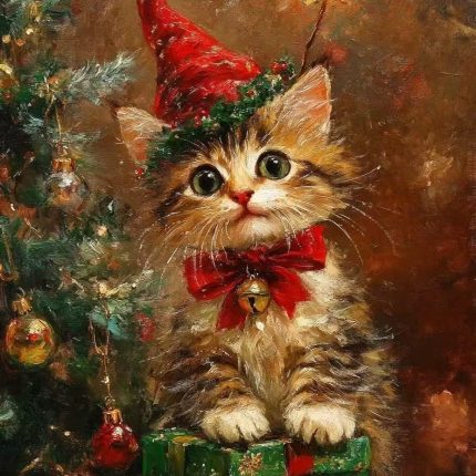 2025 New Therapeutic Landscape Digital Oil Painting DIY Kit - Christmas Cat